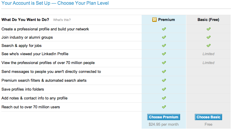 LinkedIn - Choose Plan